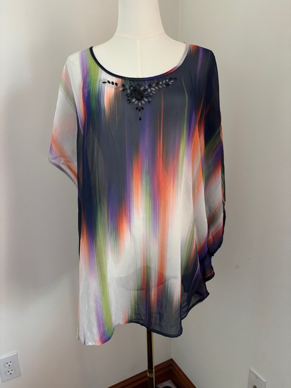 Lane Bryant Multicolor Sheer Scoop-Neck Tunic with Black Bead Accent